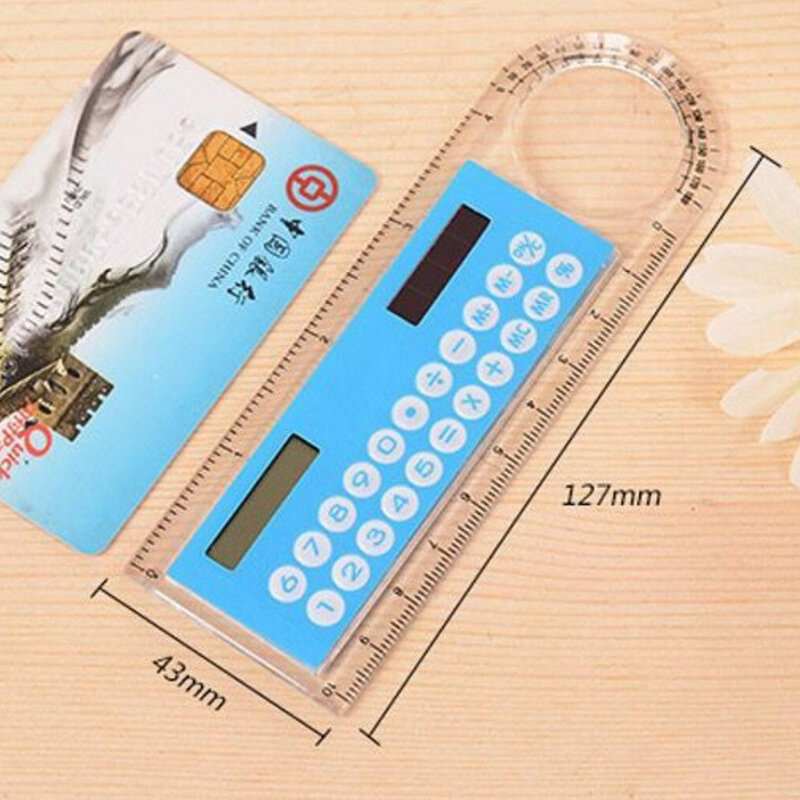 Hot Sale Mini Ultra-thin Straight Ruler With Solar Calculator Magnifier Multifunction Calculator 10cm School Office Supplies