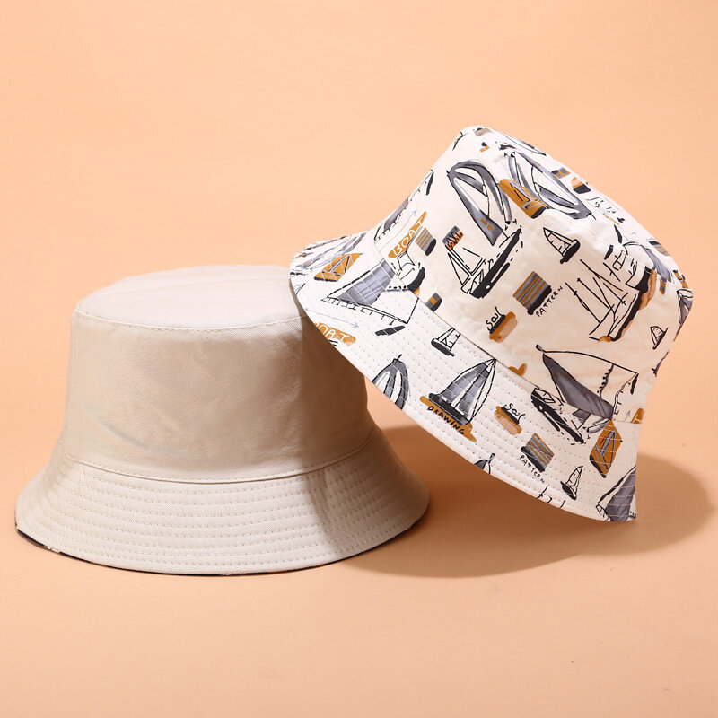 Bob Sailboat Graffiti Bucket Hats Foldable Breathable Sun Protection Fisherman Cap For Men Women Summer Sports Hiking Beach Hat