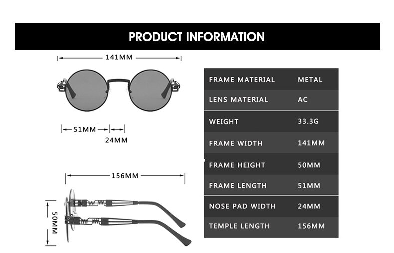 Gothic Steampunk Round Sunglasses para homens e mulheres, Vintage Metal Sun Glasses, Brand Designer, Fashion Goggle Mirror, alta qualidade, UV400