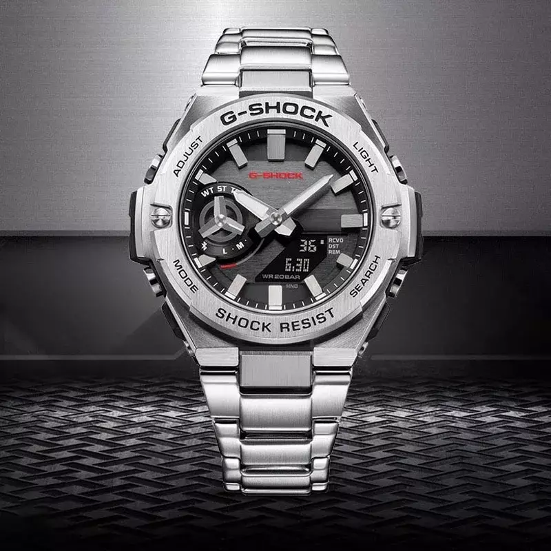 G-SHOCK jam tangan pria, jam tangan kuarsa GST-B500 Stainless Steel multifungsi olahraga luar ruangan tahan guncangan