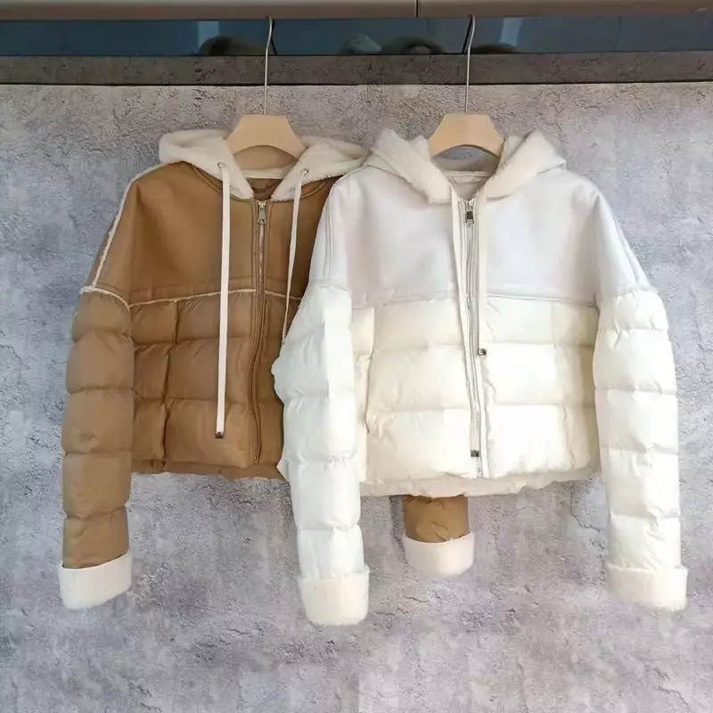 겨울 대비 커프스 짧은 재킷, 편안한 루즈핏, 친근한 모피 및 모피 통합 다운 재킷