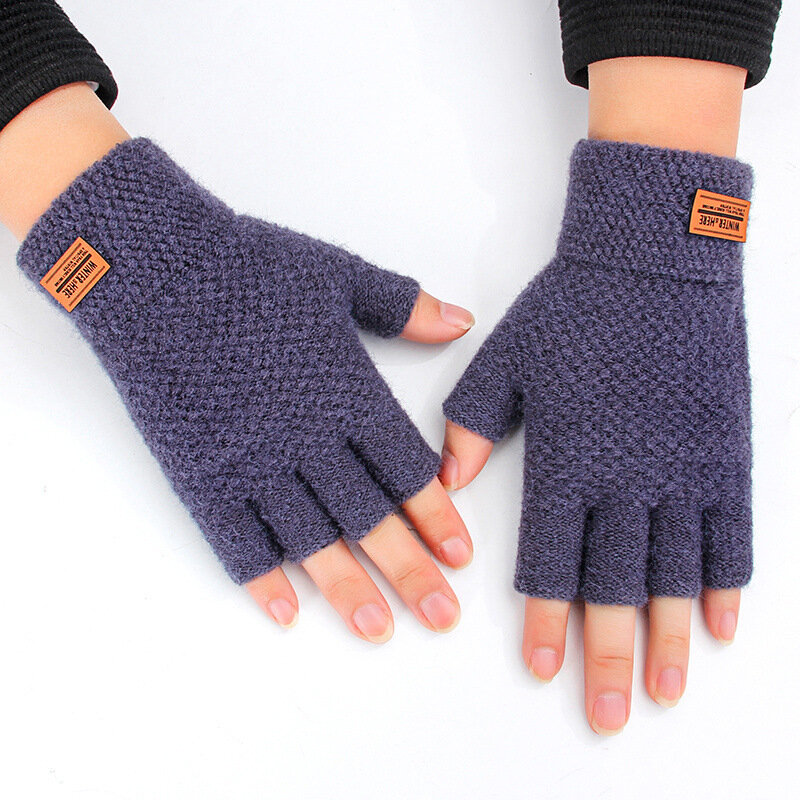 Зимние теплые перчатки без пальцев, вязаные плотные теплые перчатки унисекс для сенсорных экранов, уличные эластичные теплые велосипедные перчатки без пальцев