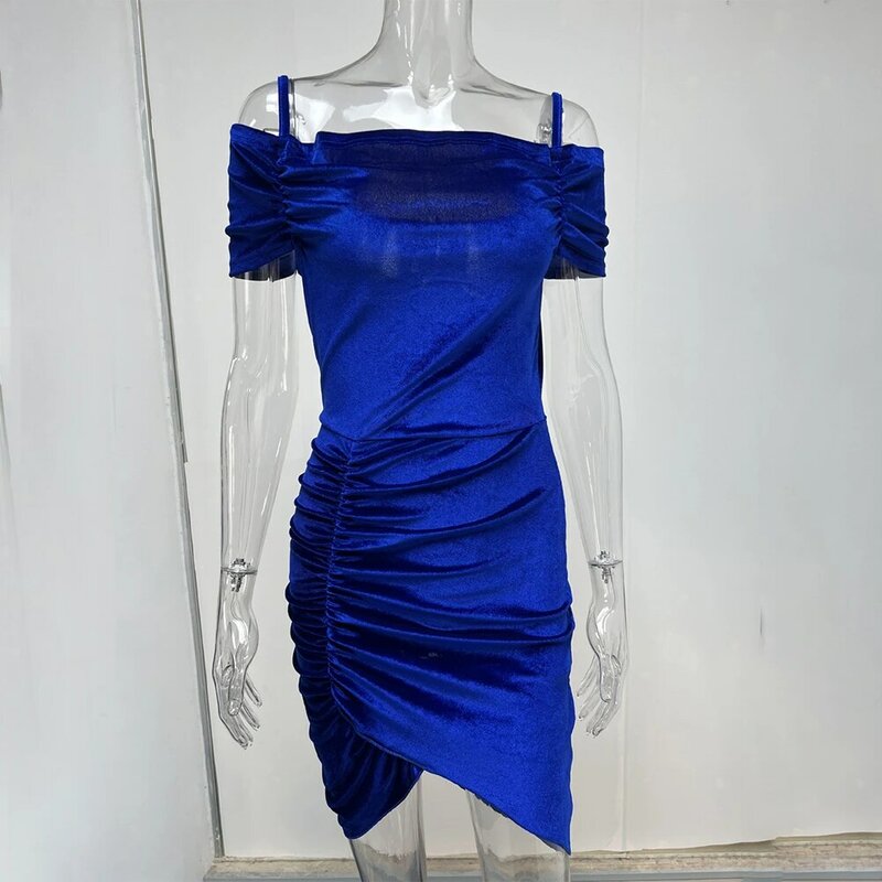 ชุดเดรสสตรีแฟชั่น gaun bahu terbuka เซ็กซี่และกระโปรงชุดเดรสยืดเล็กน้อยสีพื้นมีการนัดหมายชุดบอดี้คอนค๊อกเทล