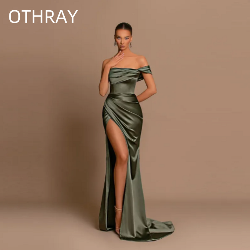 Классическое официальное платье с открытыми плечами и высоким разрезом для выпускного вечера, женское свадебное платье с одним открытым плечом, вечернее платье-Русалка 2023