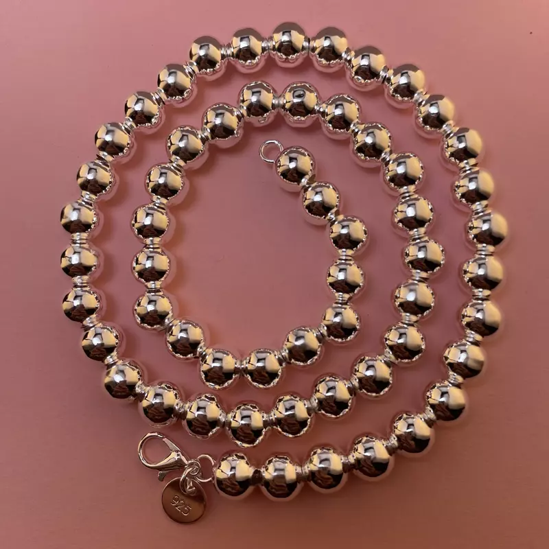 Lihong 925 Sterling Silver 4MM/6MM/8MM/10MM collana a catena a sfera con perline lisce per gioielli moda donna uomo