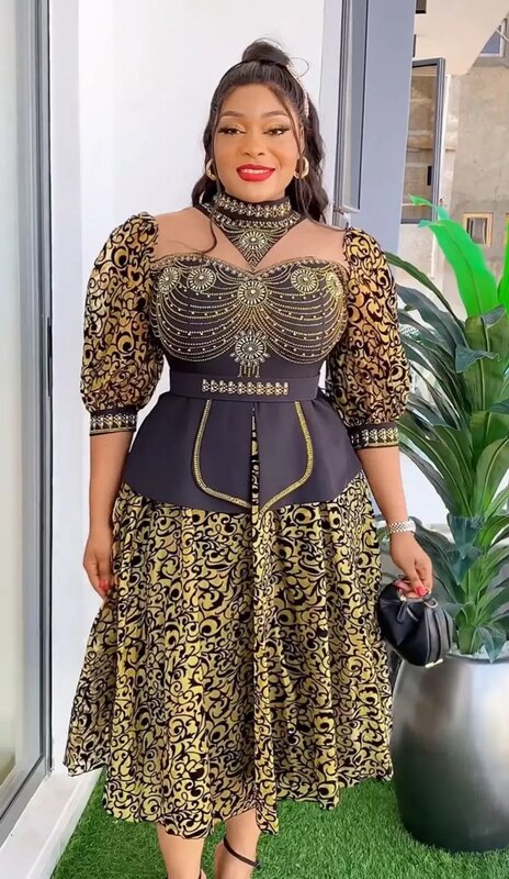 African Wedding Party Dresses for Women 2024 Spring New Dashiki Ankara Evening Gown Elegant Plus Size Outfit Robe Africa Clothes
