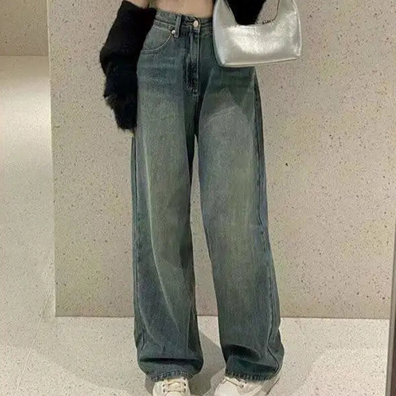 Pantalones vaqueros holgados de pierna ancha para mujer, pantalón Vintage holgado de cintura alta, ropa de calle Y2K, Otoño, 2023