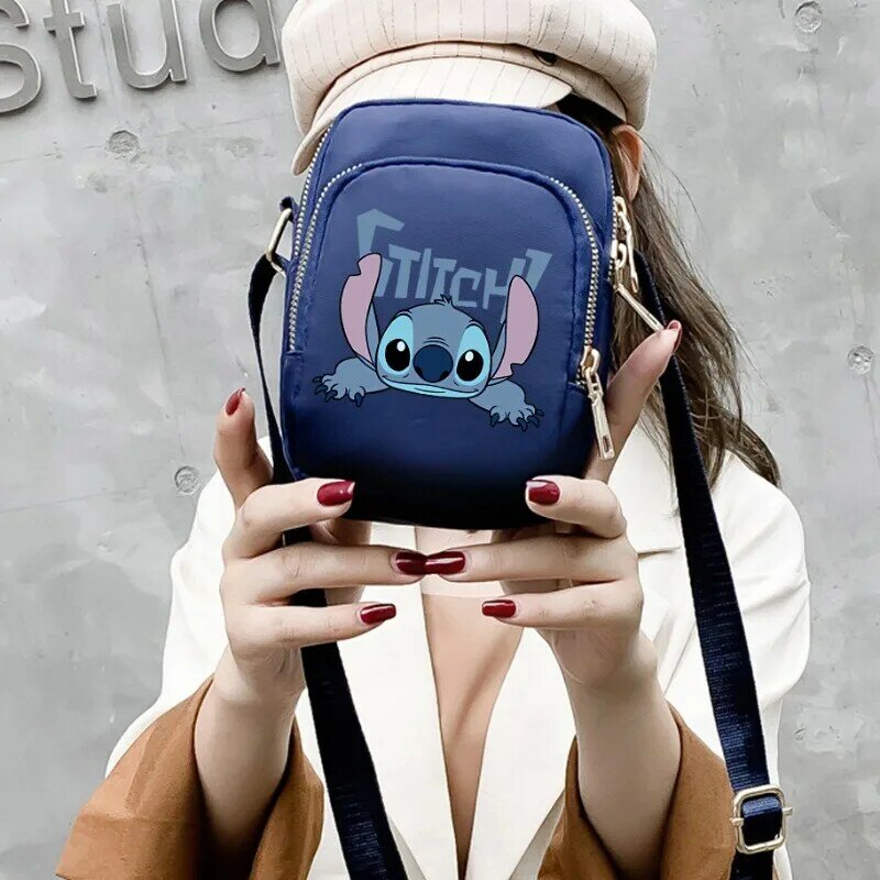 Disney Lilo & Stitch Women Crossbody Zipper Mobile Phone Shoulder Bag Female Handbag Cartoon Multifunction Small Bag Lady Purse