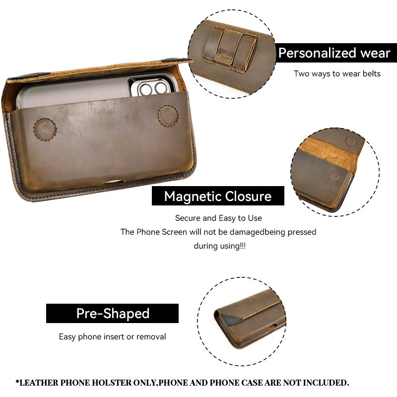 Чехол-кобура для телефона из натуральной кожи с зажимом для ремня