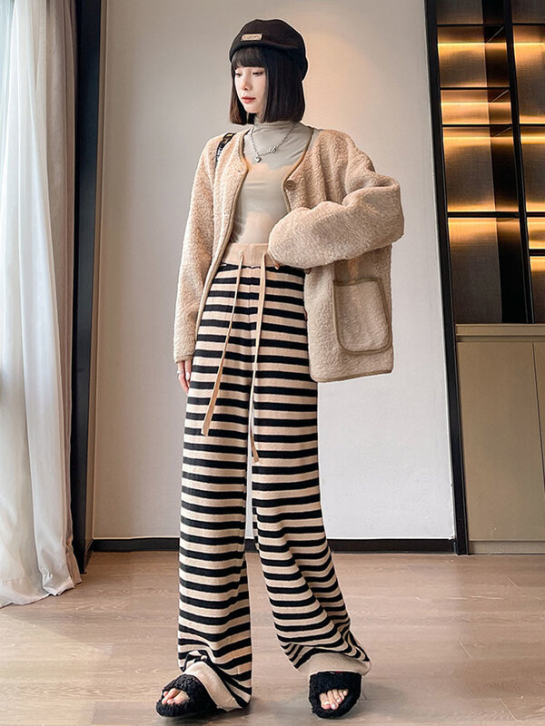 Gestreifte Hose mit weitem Bein für Frauen Hohe Taille lose Freizeit hose weibliche koreanische Streetwear Hip Hop Harajuku Kleidung