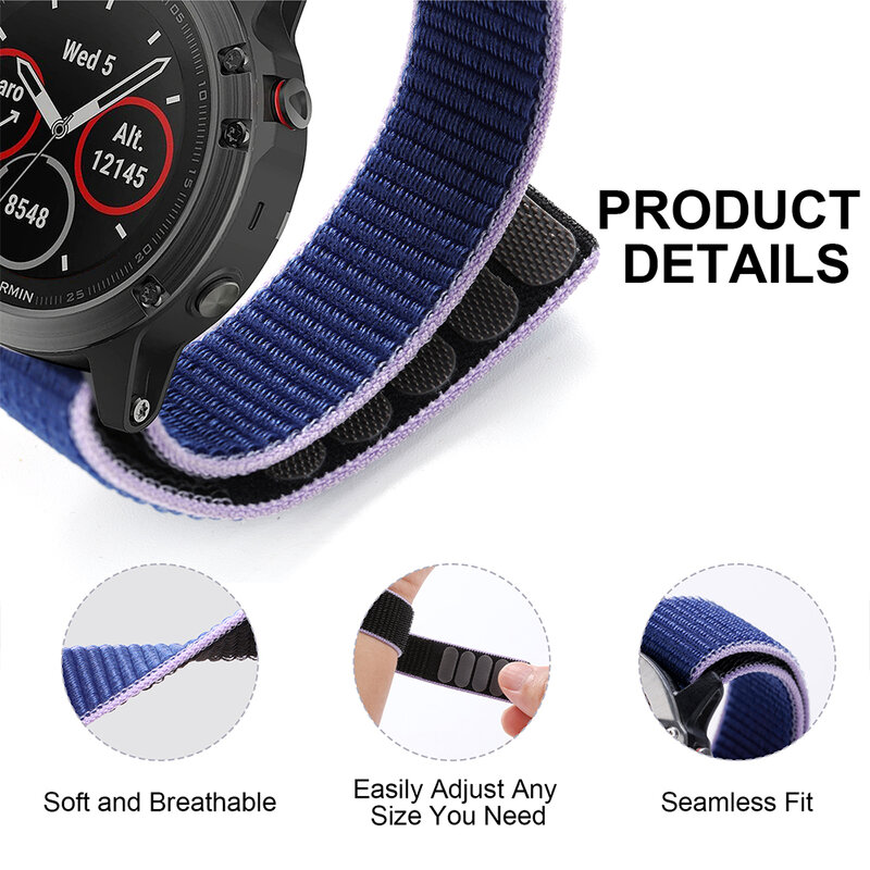 Bracelet de montre en nylon avec boucle à crochet, bracelet de montre pour Garmin Fenix 6X 6 Pro 5X 5 7X 7 Epix 2 Forerunner 965 955 945 935, 26mm 22mm