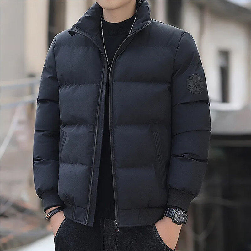 Męski jesienno-zimowy zagęszczony ciepły wodoodporna kurtka Casual Fashion jednolity kolor luźna Parka płaszcz męski kurtka puchowa