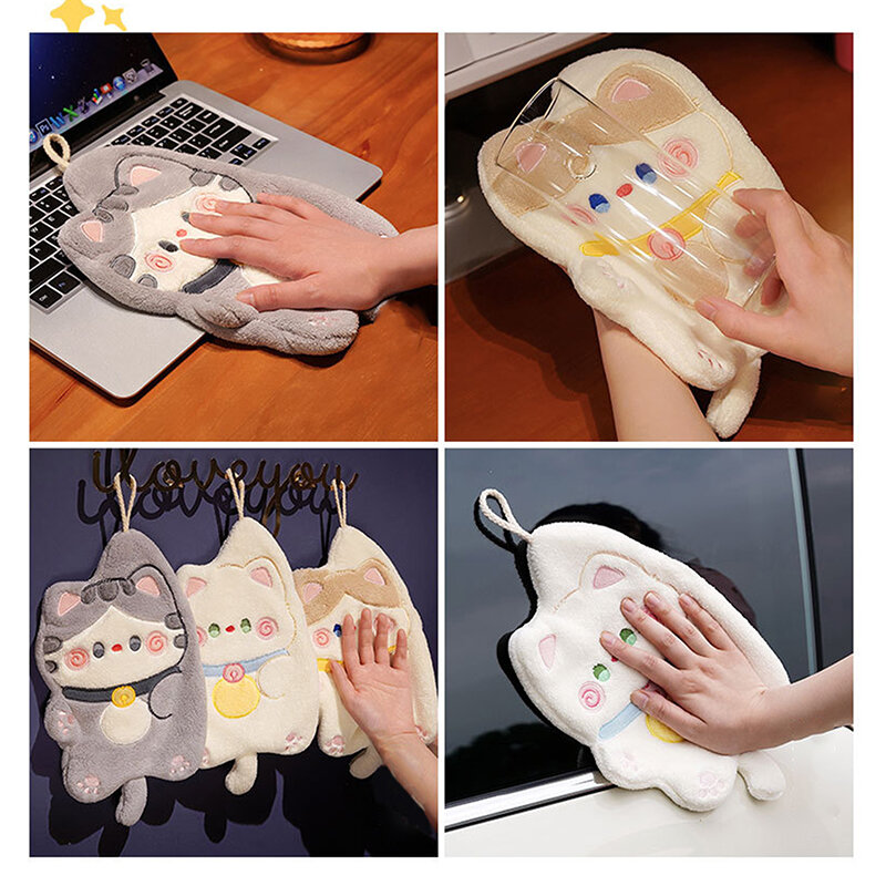 1 buah handuk tangan gantung kucing peluk kartun kain lap piring lucu handuk kecil penyerap kuat perlengkapan rumah