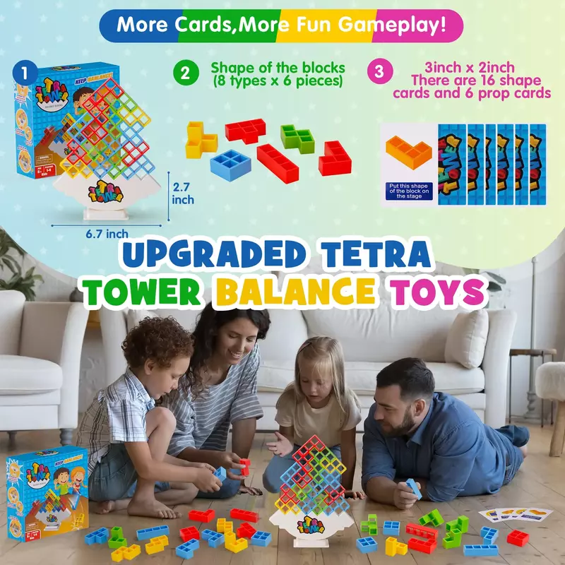 New 48PCS Tetra Tower Balance Stacking Building Blocks Board Game for Kids Adults Friends Team Family Game Party Christmas Gifts