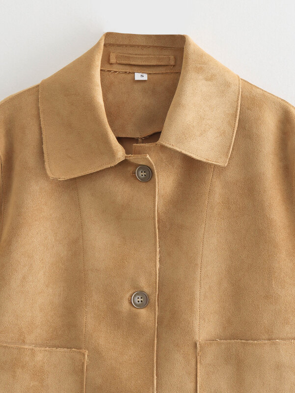 Abrigo de gamuza de manga larga para mujer, ropa de abrigo Vintage con botones, elegante, 2024