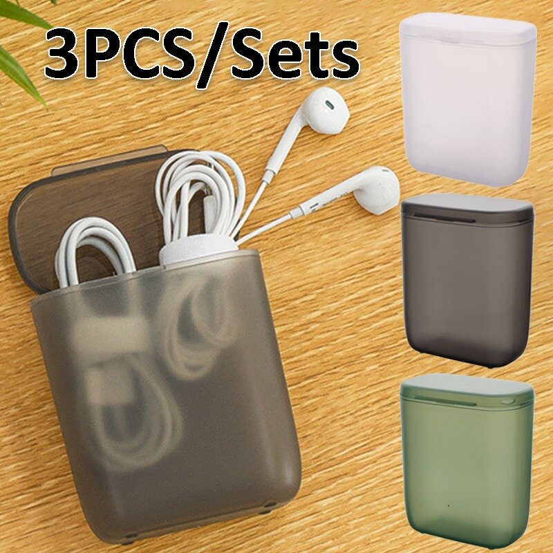 3/1Pcs Desktop Data Cable Storage Box Dustproof Headphone Organizer Box With Cover Clear Cable Wire Container Box In Home Office