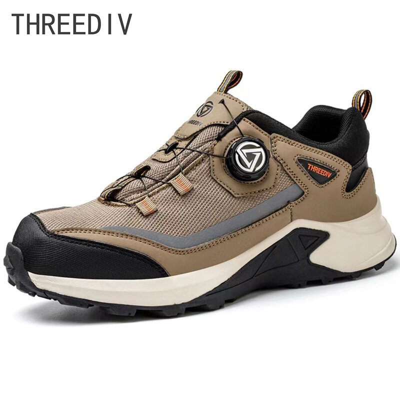 New Ankle boots Steel Toe Rotating Button Work Sneakers Lightweight Anti-puncture Work Shoes Lace Free Construction Men's Shoe