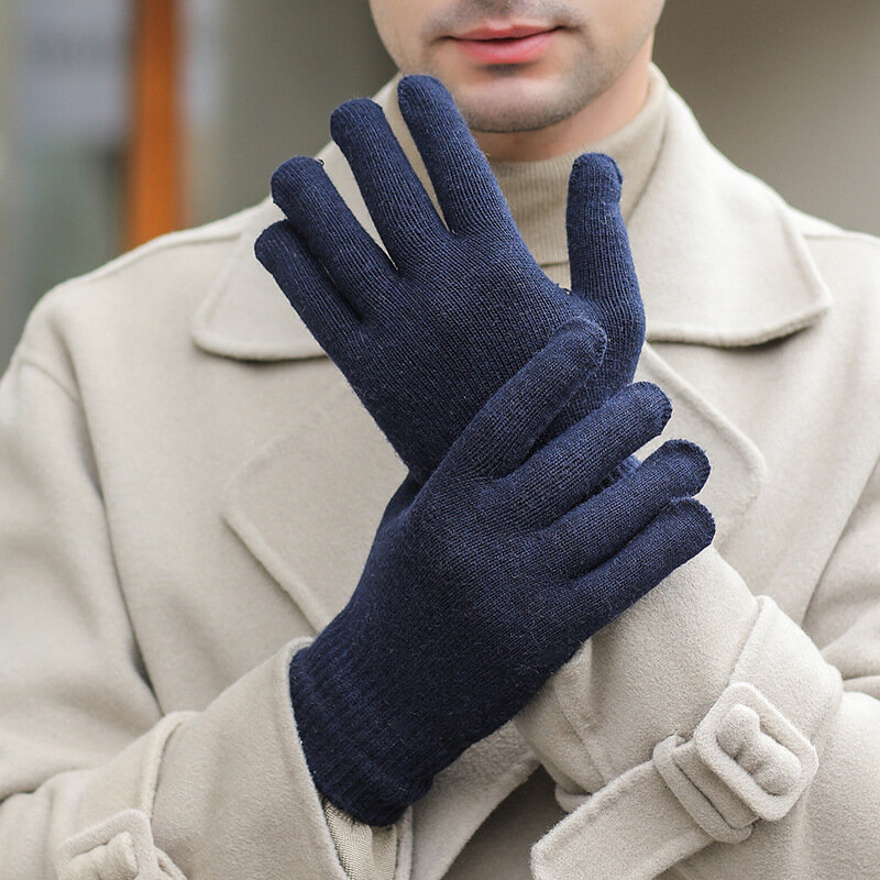 Nieuwe Man Herfst Winter Solid Simple Mode Warm Houden Outdoor Sport Winddicht Rijden Rijden Elastische Gebreide Handschoenen