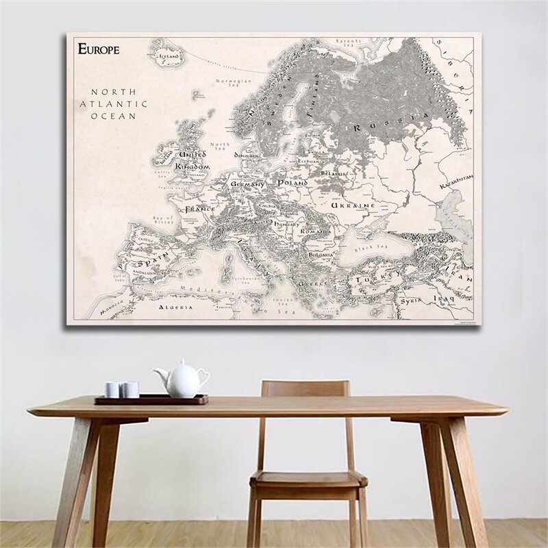 Póster de arte de pared Vintage de mapa de Europa, pintura de lienzo no tejido, decoración del hogar, suministros escolares, 84x59cm
