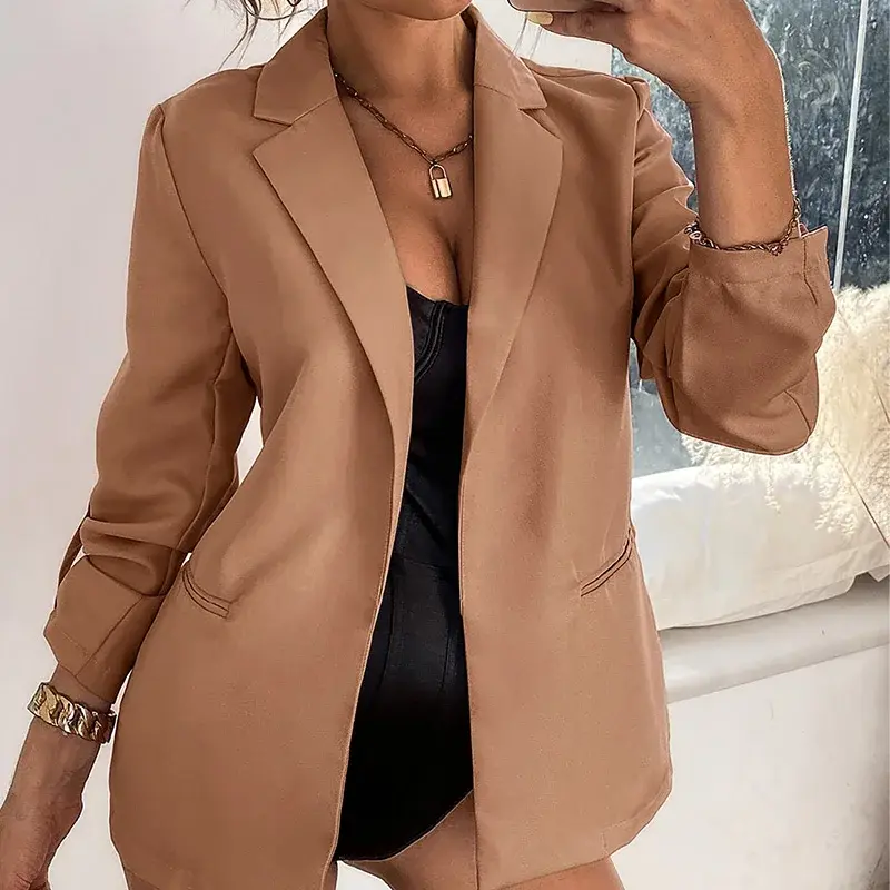 Women Fashion Formal Slim Notched Long Sleeve Pink Blazer Solid Women's Jacket 2022 Spring Casual Female Elegant Thin Blazers