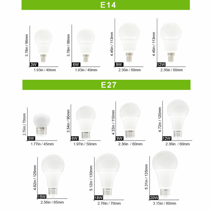 Bombilla LED E27 E14, 20W, 18W, 15W, 12W, 9W, 6W, 3W, CA 220V, foco de iluminación blanco frío/cálido, 2 unidades por lote
