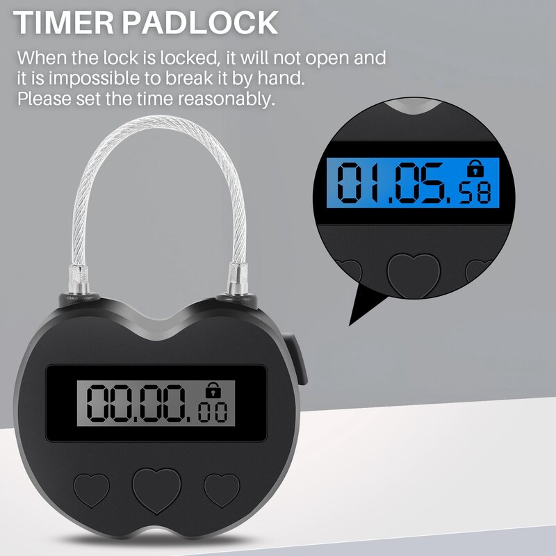Smart Time Lock Display LCD Time Lock Timer elettronico da viaggio multifunzione, lucchetto Timer temporaneo ricaricabile USB impermeabile