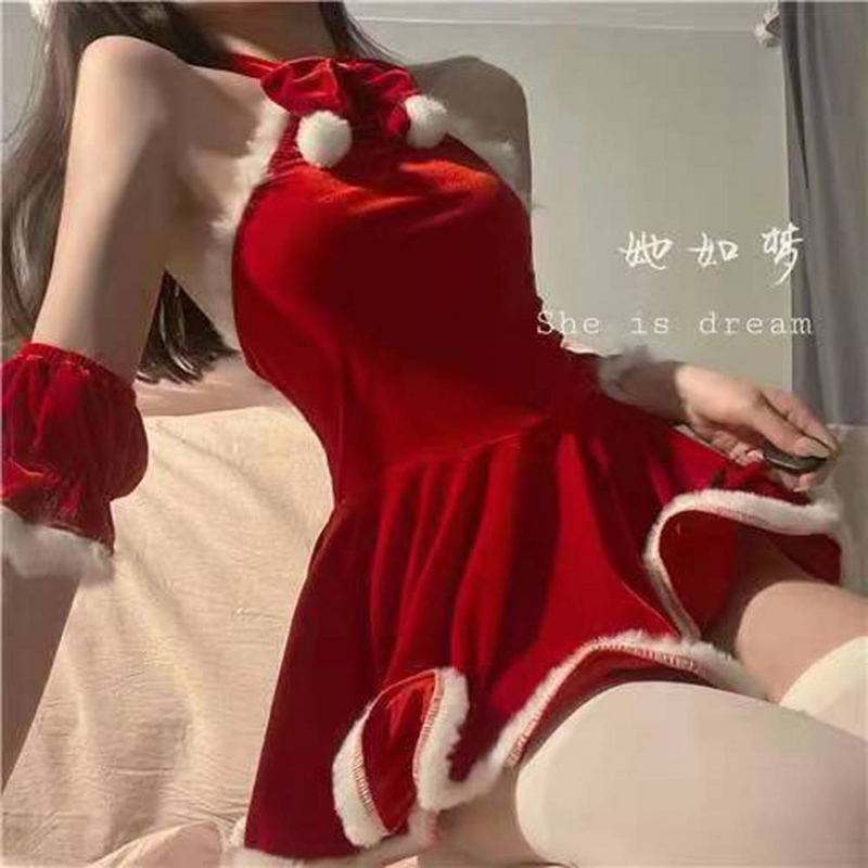 Kobiety Christmas Lady święty mikołaj przebranie na karnawał zimowy czerwony Top spódnica peleryna peleryna seksowna bielizna pokojówka króliczek jednolite przebranie