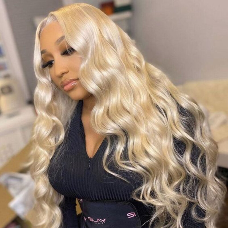 Lange Golvende Blonde Pruiken Lace Pruik Dames Voorkant Kant Afrikaanse Grote Golvende Pruik Set Met Kant Hoofddeksel Menselijk Haar