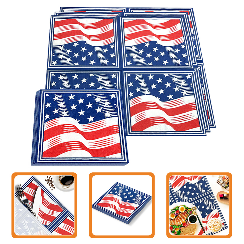40 Stuks Amerikaanse Vlag Voor Huisontwerp Tissuepapier Voor Tafel Goud Decoratieve Servetten Americans Vlaggen