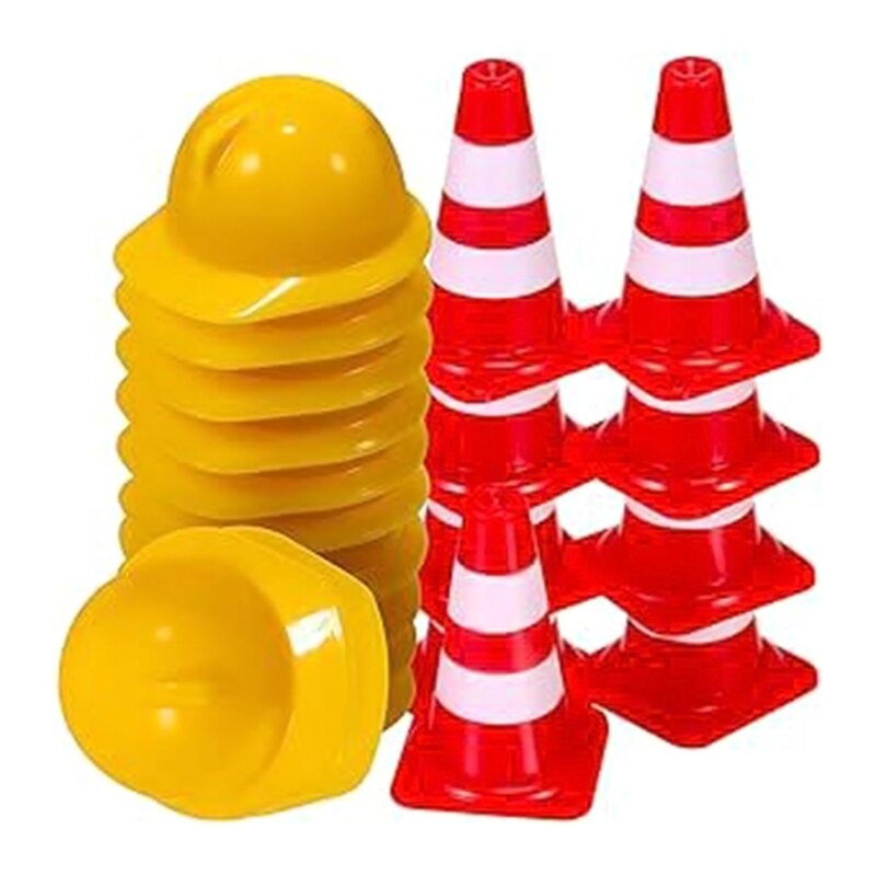 1 Polegada mini cones tráfego com mini chapéus segurança, 50 pces mini sinais estrada brinquedo e com 50 chapéu mini