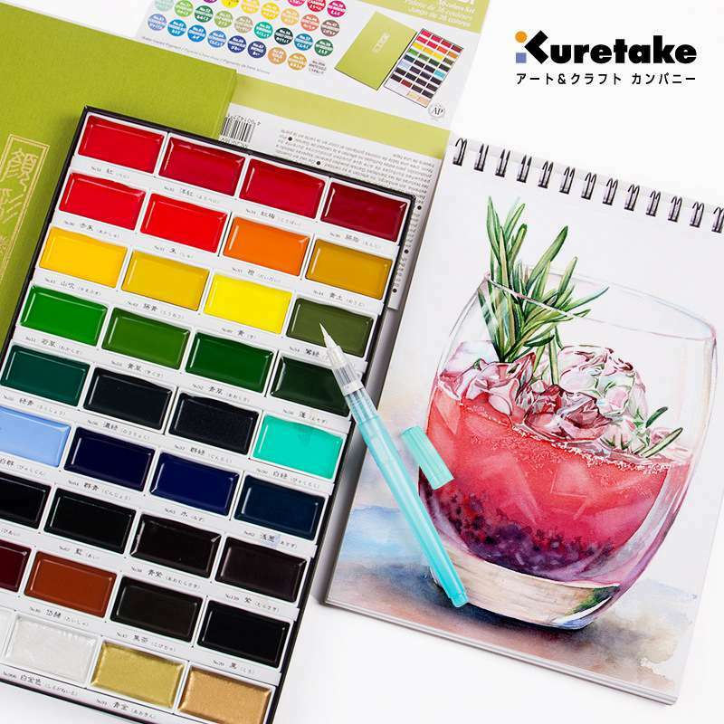 Kuretake 12/24/36/48สีทึบสีน้ำสีชุด6สีโลหะสีน้ำสีสำหรับภาพวาด Art Supplies