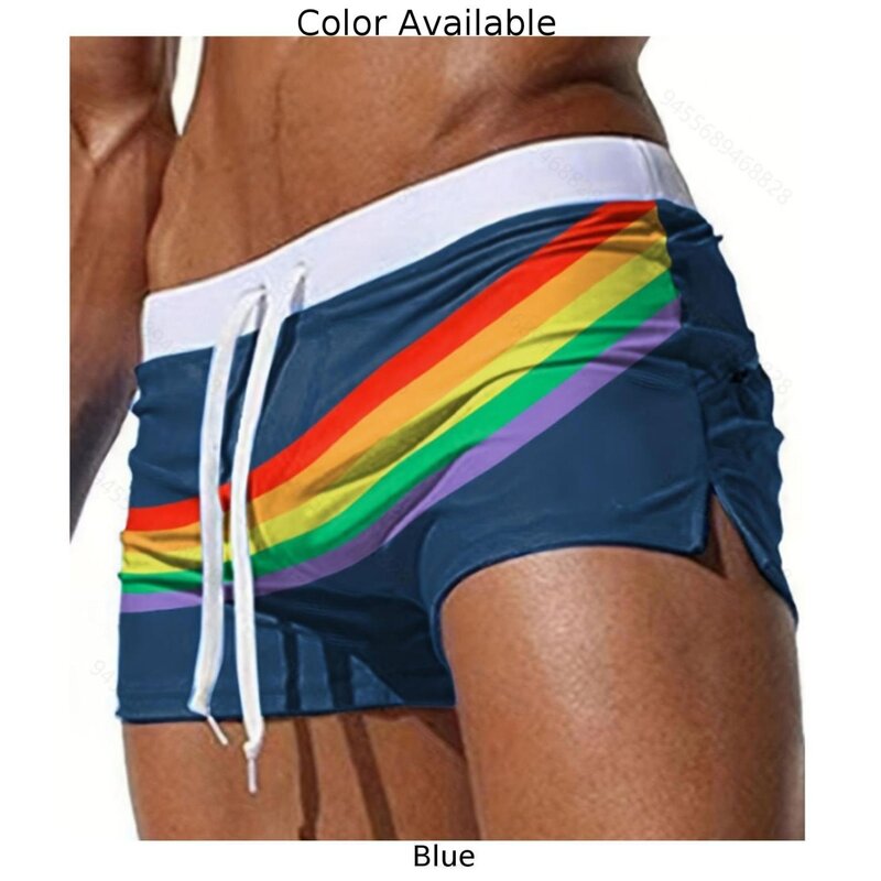 Shorts de poliéster arco-íris para moda de banho, pugilista confortável, perna quadrada, moda banho, shorts de alta qualidade, novíssimo