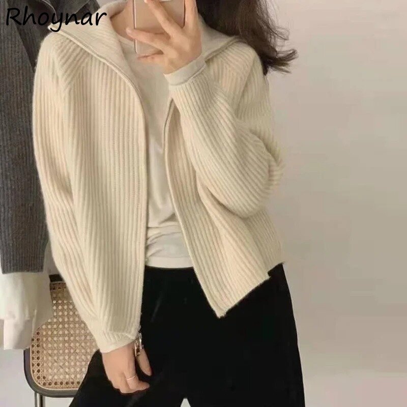 Cardigan Women Spring Girls Daily Leisure Solid Simple Zippers Korean Fashion Office Ladies All-match Soft Baggy Popular Chic