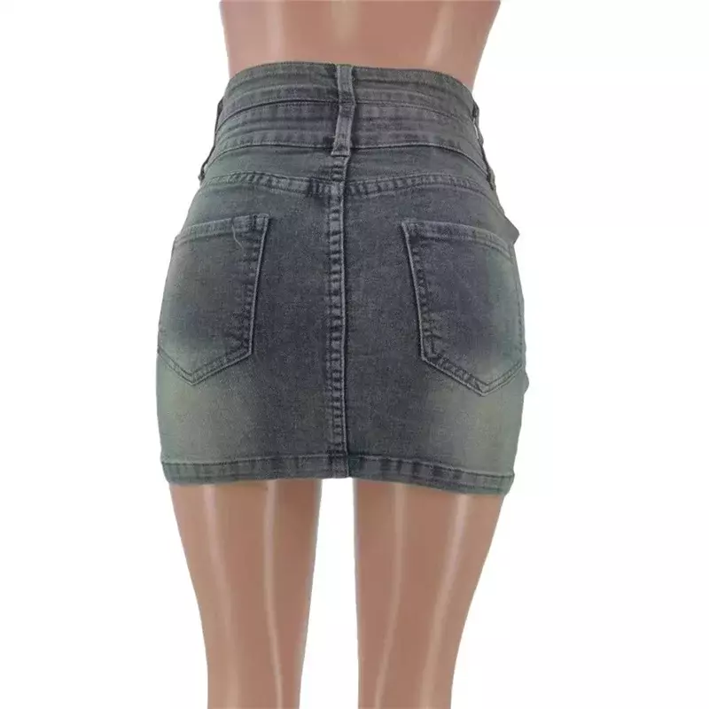 Mini-saia feminina com emenda de botões, vestido jeans para viagem, metade do corpo, slim fit, quadril, moda feminina, casual, novo