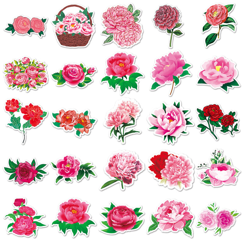 50Pcs Cartoon Peony Flower Series Graffiti Stickers Suitable for Laptop Helmets Desktop Decoration DIY Stickers Toys Wholesale