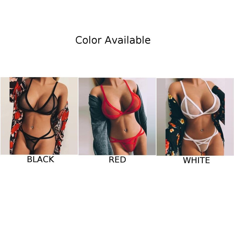 Women Sexy Mesh See Through Lingerie Set Wireless Sheer Bra Without Steel Ring Underwear Low Waist Panty Set Strappy Lingerie