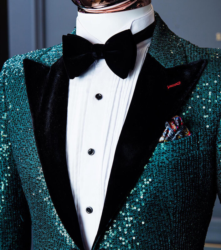 Luxury Men Wedding  Blazer Sequins Designer Coat Peaked Lapel For Male 2 Pcs Jacket And Pants Prom Custom Made