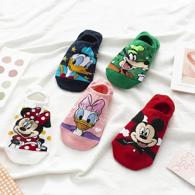 Chaussettes de dessin animé Donald Duck pour filles, chaussettes d'été pour filles, section mince, élément de dessin animé mignon, chaussettes à bouche peu profonde, Disney