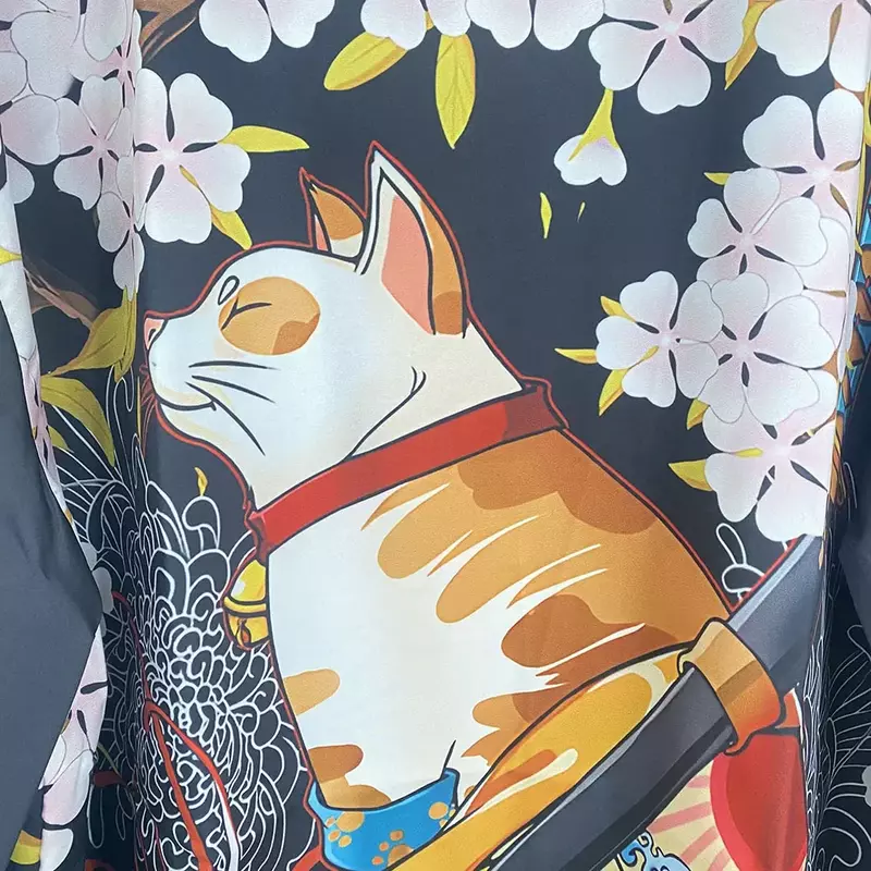 كيمونو ياباني مطبوع عليه قطة للرجال والنساء ، يوكاتا ، قميص ساموراي ، هاوري تقليدي ، سترة هاراجوكو ، ملابس للكبار