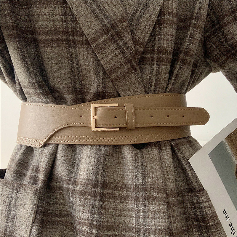 Cinturones de moda de cuero PU para mujer, faja con hebilla cuadrada dorada, corsé de cuerpo caliente, cintura ancha y suave