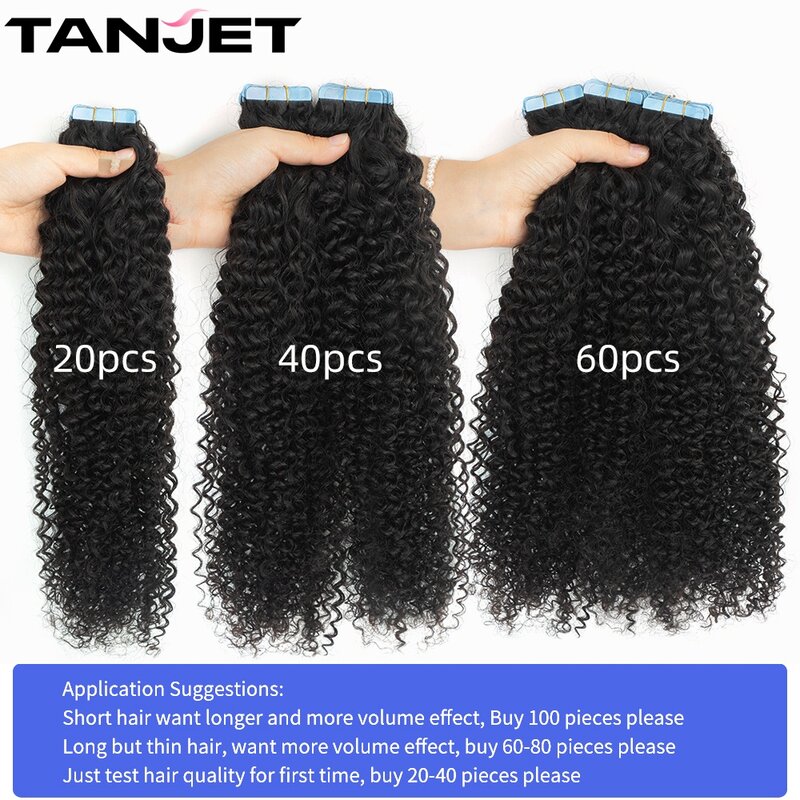 Kinky Curly Tape In Human Hair Extensions For Black Women PU Skin Weft Natural Mongolian Afro Deep Curly Tape Ins Hair Extension