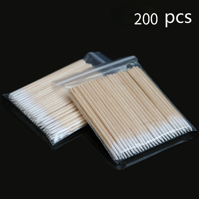 200 Pcs Wood Cotton Swab Eyelash Extension Tools Medical Ear Care Cleaning Wood Sticks Cosmetic Cotton Swab Cotton Buds Tip