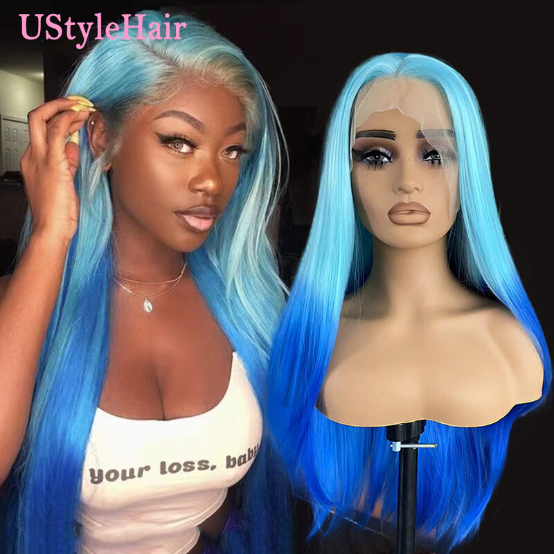 UstyleHair-Perruque Lace Front Wig synthétique, cheveux longs et soyeux, racines roses, ombré, noir, degré de chaleur 03/Cosplay