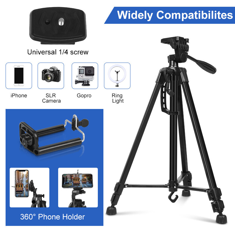 Yizhestudio Camera Tripod 50-140cm DSLR Flexible Portable Stand for Gopro iPhone Canon Nikon Sony with Phone Clip with 1/4 Screw