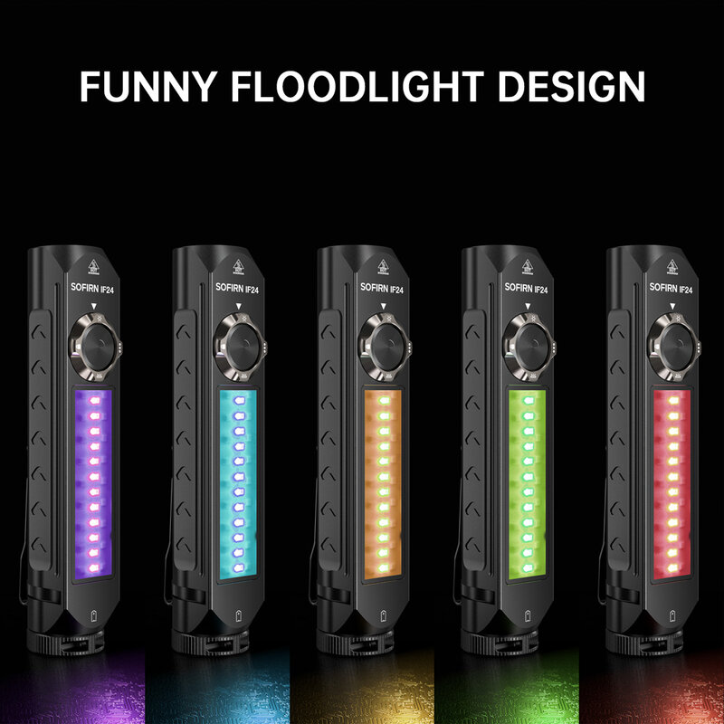Sofirn poderosa lanterna LED, USB C tocha recarregável, IP66 impermeável com magnético, IF24 luz RGB, SST40, 2000LM, 5V, 2A, 18650