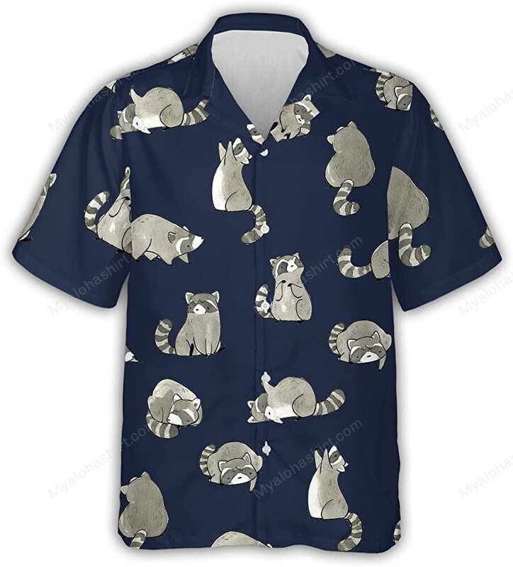เสื้อฮาวายสำหรับผู้ชายเสื้อพิมพ์ลายฉลามสุดเท่เสื้อฮาวายแบบมีกระดุมลำลองสำหรับชายทะเลฤดูร้อน