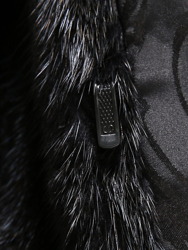 Seção longa importado vison preto casaco feminino gola 2023 novo casaco de pele de vison manga de sete pontos md7294