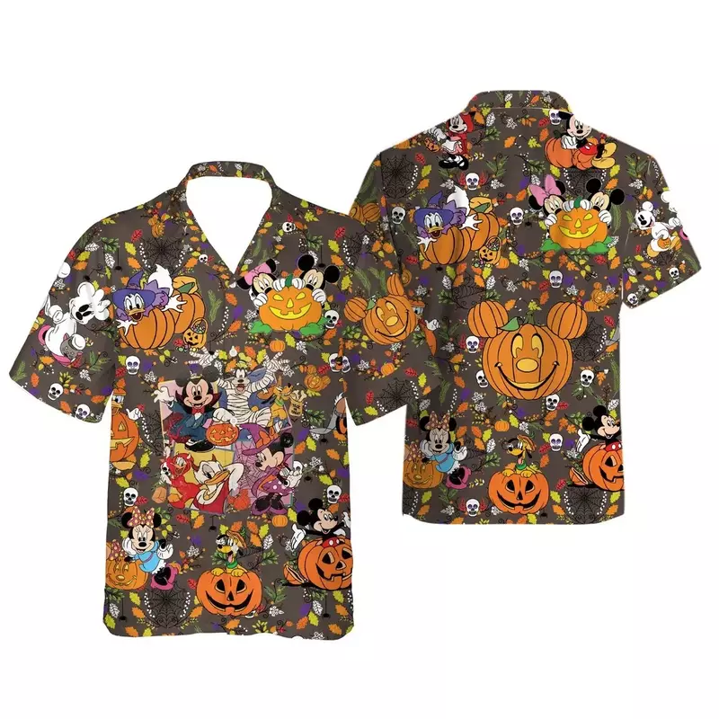 Mickey Mouse Halloween koszula hawajska mężczyźni kobiety koszulka z krótkim rękawkiem Disneyland koszula hawajska w stylu Casual, imprezowa koszula dzieci koszula plażowa