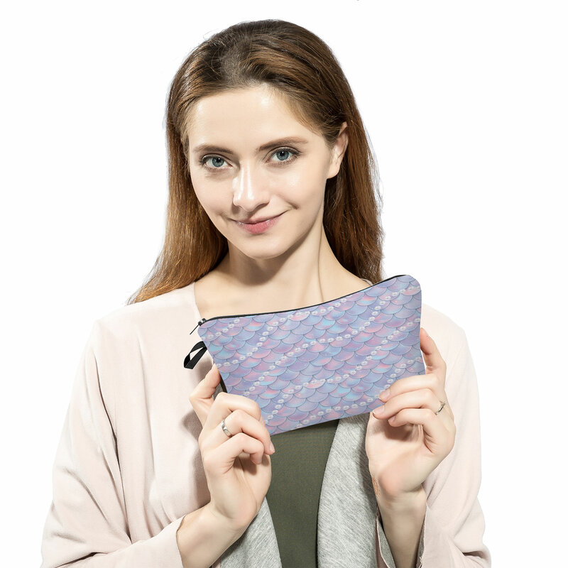 Przenośny Organizer na kosmetyczki podróżny damski kolorowy nadruk Squama torby kosmetyczne praktyczny piórnik prosty kosmetyczka