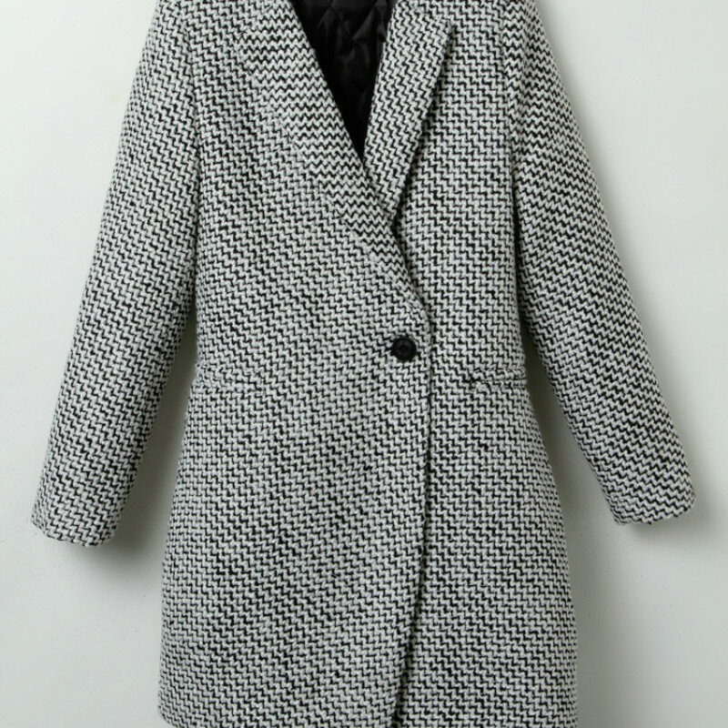 Женское зимнее пальто, новое модное повседневное пальто в стиле пэчворк с длинным рукавом и треугольным вырезом, серое осеннее пальто на одной пуговице